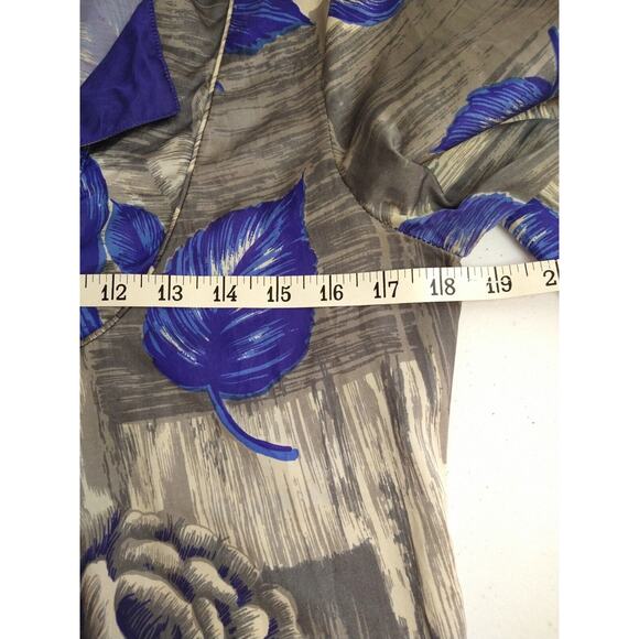 Yoana Baraschi Silk Floral Shift Dress Blue Beige Split V-Neck Pockets Size S - Picture 9 of 13